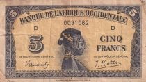 French West Africa 5 Francs - Africaine - 1942 - Lettre N - P.28a