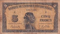 French West Africa 5 Francs - African - 1942 - Serial E - P.28a