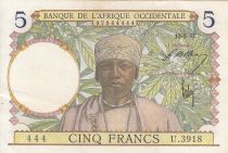 French West Africa 5 Francs - Coffe tree - Man weaving - 15-03-1937 - Serial U.3918