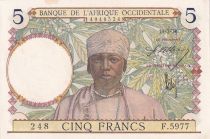 French West Africa 5 Francs - Coffee - Man weaver - 10-03-1938 - Serial F.5977 - Number 248