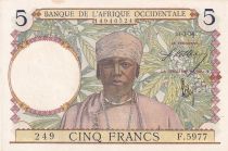 French West Africa 5 Francs - Coffee - Man weaver - 10-03-1938 - Serial F.5977 - Number 249