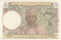 French West Africa 5 francs - Man weaver - 15-06-1942 - Serial G.10742