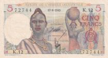 French West Africa 5 Francs - Woman, boats on river - 17-08-1943 - Serial K.12