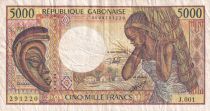 Gabon 5000 Francs mask, young woman - 1983-1991 - Serial  J.001-291220