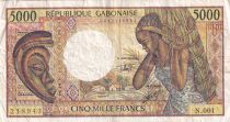 Gabon 5000 Francs mask, young woman - 1983-1991 - Serial  N.001-218943