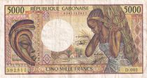 Gabon 5000 Francs mask, young woman - 1983-1991 - Serial D.001-392817