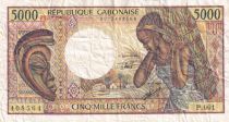 Gabon 5000 Francs mask, young woman - 1983-1991 - Serial P.001-408564