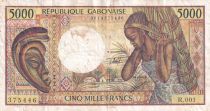 Gabon 5000 Francs mask, young woman - 1983-1991 - Serial R.001-375446