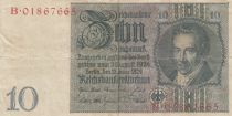 Germany 10 Reichsmark - Albrecht D. Thaer - Serial B - 1929 - P.180a