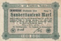 Germany 100 000 Mark - State of Aachen - Number 493168 - 1923