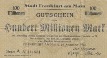 Germany 100 millionen Mark - City of Main-Frankfurt - Serial A  - 1923