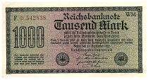 Germany 1000 Mark Dk green on green and lilac - 1922 - serial F*-WM