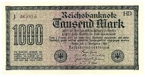 Germany 1000 Mark Dk green on green and lilac - 1922 - serial J HD