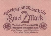 Germany 2 Mark - Darlehens-Kassenschein - 15-09-1922 - Pink paper