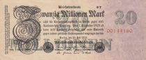 Germany 20 millionen mark - Reichsbanknote - Serial QT 8 digit - 1923