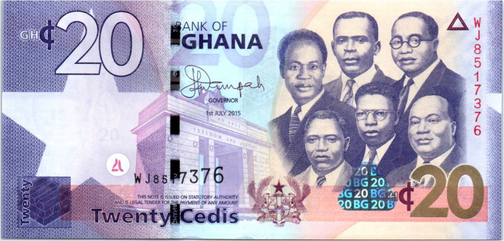 Banknote Ghana 20 Cedis, K. Nkrumah and 5 leaders - Bdlg - 2015