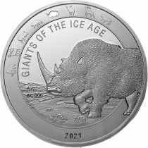 Ghana Rhinocéros laineux - 1 Once Argent Ghana 2021 - Les Géants de l\'Age de Glace