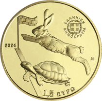 Greece 1.5 Euros Colour 2024 - The Hare and the Tortoise (Aesop\'s fable)