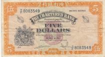 Hong-Kong 5 Dollars - Armoiries - Chartered bank - 1967