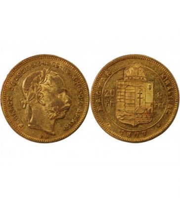 Hungary Francois Joseph I - 20 Gold Francs / 8 Forint - 1877 K B Kremnica