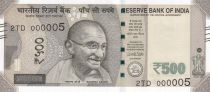 Inde 500 Rupees, Mahatma Gandhi - 2017 Série 2TD - Petit numéro 000005