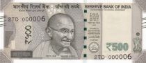 Inde 500 Rupees, Mahatma Gandhi - 2017 Série 2TD - Petit numéro 000006