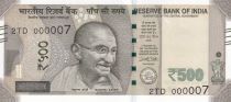 Inde 500 Rupees, Mahatma Gandhi - 2017 Série 2TD - Petit numéro 000007