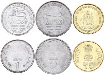 Inde Série de 3 Monnaies - 1,2,5 Roupies - 2010-2012