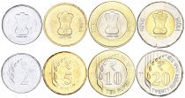 India 2,5,10 and 20 Rupees - Set of 4 Coins - 2020-2021 - AU