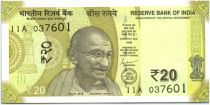 India 20 Rupees, Mahatma Gandhi - 2019 - UNC