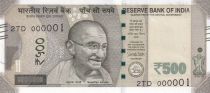 India 500 Rupees, Mahatma Gandhi - 2017 Serial 2TD - low number 000001