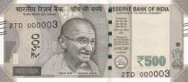 India 500 Rupees, Mahatma Gandhi - 2017 Serial 2TD - low number 000003