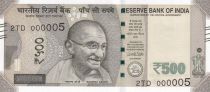 India 500 Rupees, Mahatma Gandhi - 2017 Serial 2TD - low number 000005