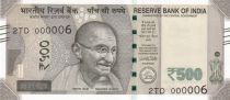 India 500 Rupees, Mahatma Gandhi - 2017 Serial 2TD - low number 000006