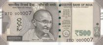 India 500 Rupees, Mahatma Gandhi - 2017 Serial 2TD - low number 000007