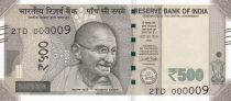 India 500 Rupees, Mahatma Gandhi - 2017 Serial 2TD - low number 000009