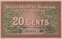 Indo-Chine Fr. 20 Cents - Feuillages - ND (1939) - Série BS - P.86