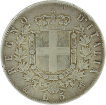 Italie 5 Lire - Victor Emmanuel II - Armoiries - 1874 M - Argent