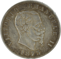 Italie 5 Lire Victor Emmanuel II - 1873 M BN - Milan - Argent