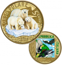 Italie Ours Polaire - 5 Euros Argent Couleur ITALIE 2021 - Animaux en voie de disparition