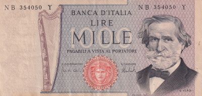 Italy 1000 Lire - G. Verdi - 1973 - Serial NB - P.101c