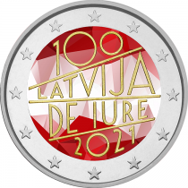 Latvia 2 Euros Commemoration. Latvia 2021 - color - 100 years of the de jure recognition of the Republic of Latvia.