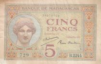 Madagascar 5 Francs - Déesse Junon - 1937 - Sign. Chaudun - Série B.2244