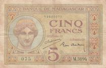 Madagascar 5 Francs - Déesse Junon - 1937 - Sign. Chaudun - Série M.3194