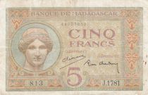 Madagascar 5 Francs - Goddess Juno - 1937 - Sign. Chaudun - Serial J.1781