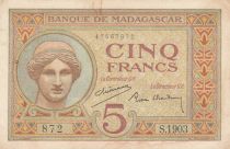 Madagascar 5 Francs - Goddess Juno - 1937 - Sign. Chaudun - Serial S.1903