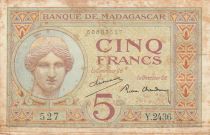 Madagascar 5 Francs - Goddess Juno - 1937 - Sign. Chaudun - Serial Y.2436