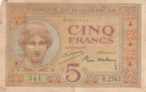 Madagascar 5 Francs - Goddess Juno - 1937 - Sign. Chaudun - Série R.2763