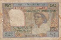 Madagascar 50 francs - Woman with hat - Ariary Folo - Serial A.10 - 1969