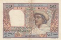 Madagascar 50 francs - Woman with hat - Ariary Folo - Serial D.754 - 1950